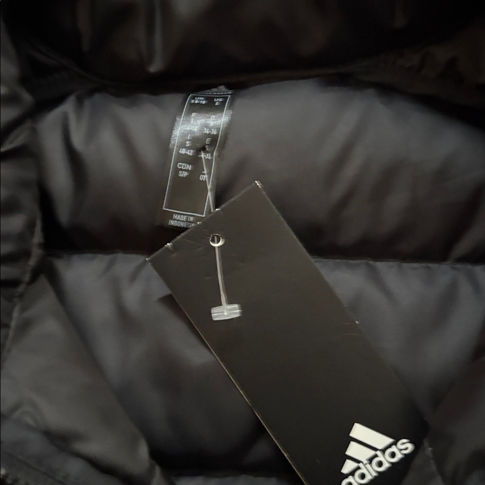 Adidas Black Puffer Jacket with White Stripes - Picture 3 of 3